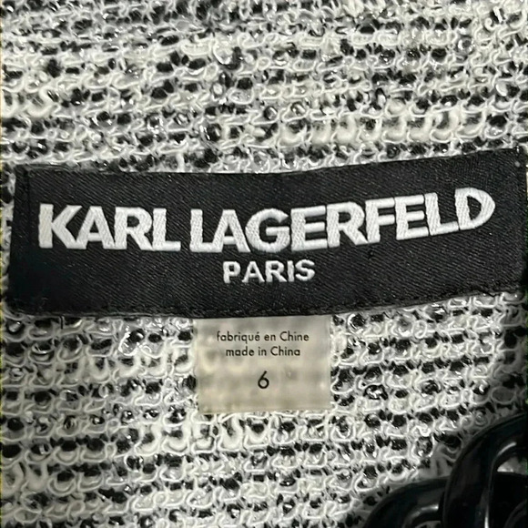 Karl Lagerfeld Paris Tweed Peplum Sleeve Midi Dress - Picture 9 of 10